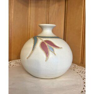Vintage Marcy Mayforth Incised Pink Hearts Pottery Bulb Vase Oil Lamp